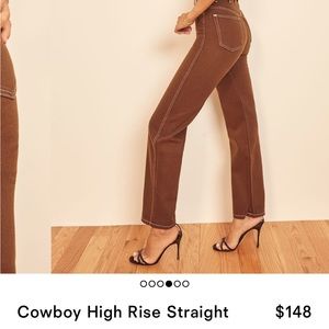 Reformation Cowboy High Rise Straight Jeans — chocolate brown, 24